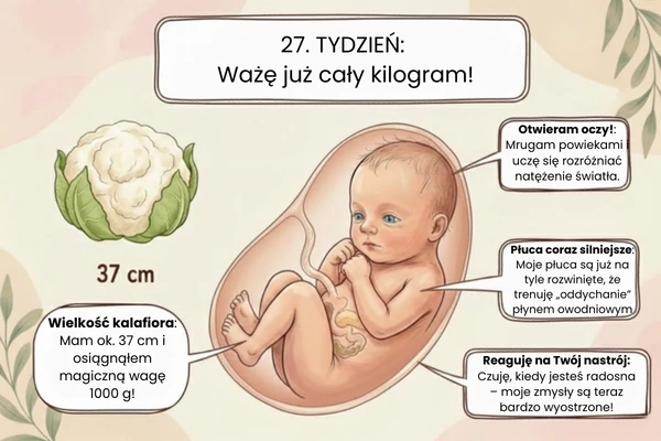 27 tydzień ciąży — rozwój dziecka, ruchy